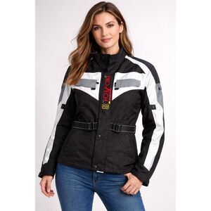 Pro-Tech 8 Motorcycle Jacket Womens Large Black White Riding Belted